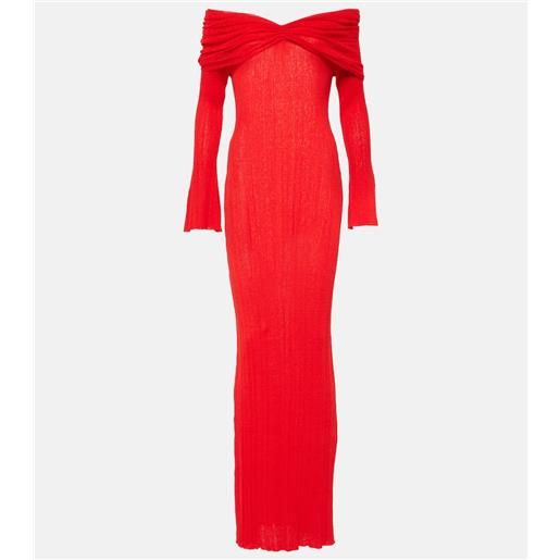 Aya Muse abito lungo in misto lino con scollo bardot