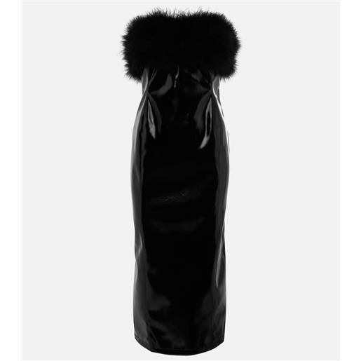 Blumarine abito midi in similpelle con piume