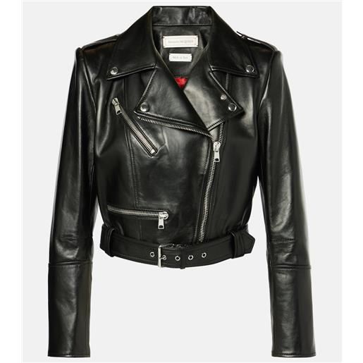 McQueen giacca biker cropped in pelle