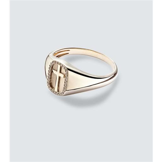 Sydney Evan anello cross icon in oro 14kt con diamanti