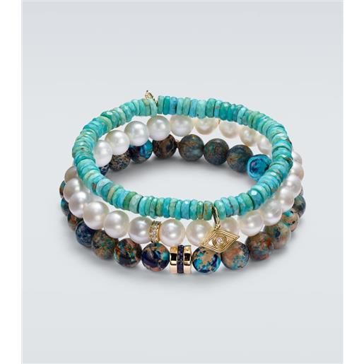 Sydney Evan set di 3 bracciali in oro 14kt con pietre preziose