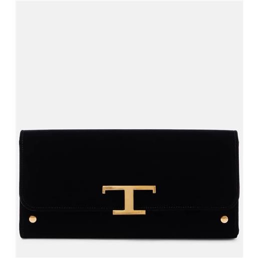 Tod's portafoglio t timeless small in velluto con tracolla