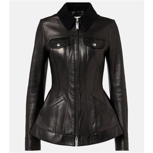 McQueen giacca in pelle con velluto a coste