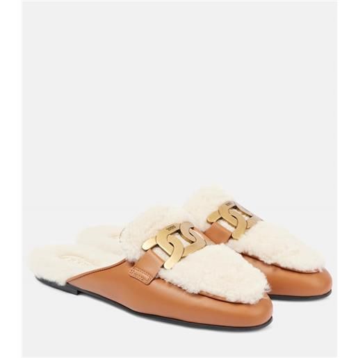 Tod's slippers catena in pelle e shearling