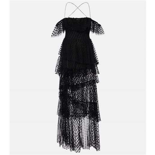 Alexandra Miro abito lungo carmen in tulle a balze