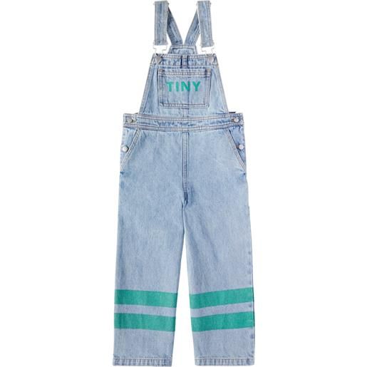 Tinycottons salopette di jeans stripes con logo