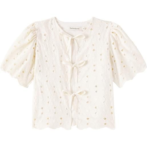 The New Society blusa creta in misto cotone con ricamo