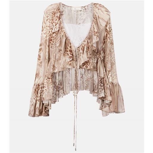 Blumarine top in chiffon con volant e stampa
