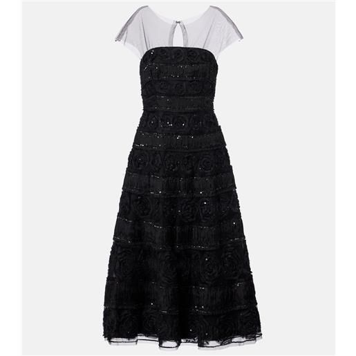 Carolina Herrera abito lungo con paillettes e applicazioni floreali