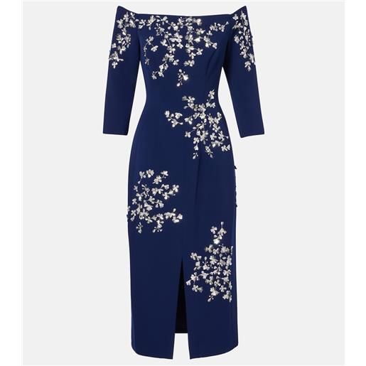 Carolina Herrera abito midi con scollo bardot decorato