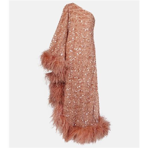 Taller Marmo abito lungo ubud con paillettes e piume