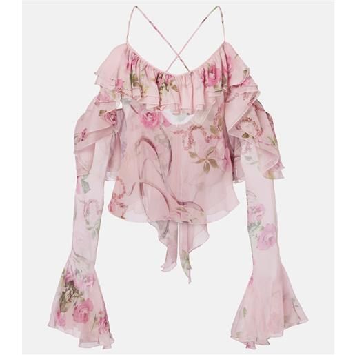 Blumarine blusa in seta con stampa floreale e volant