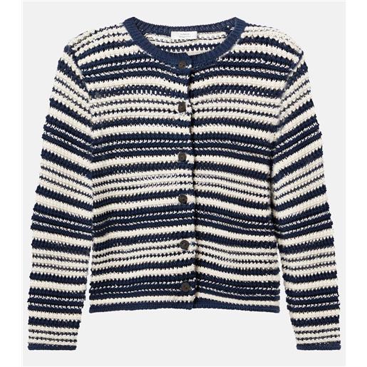 Vince cardigan in cotone a righe traforato