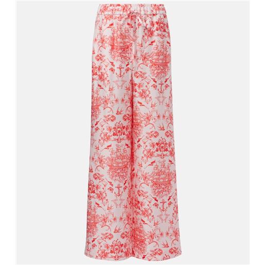 McQueen pantaloni a gamba larga in seta con stampa