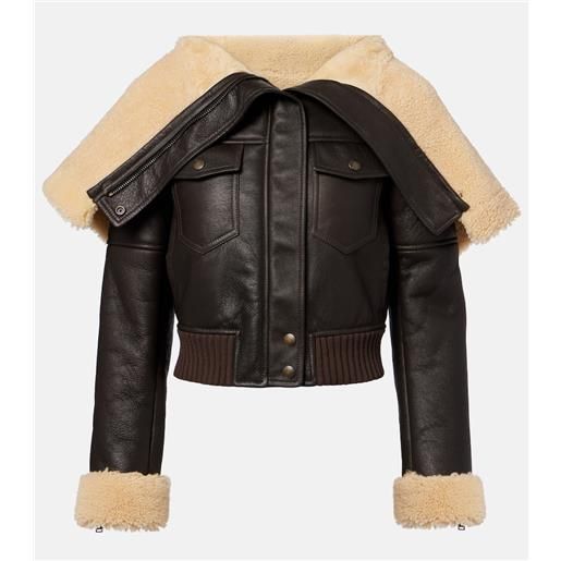 McQueen giacca cropped in pelle con shearling