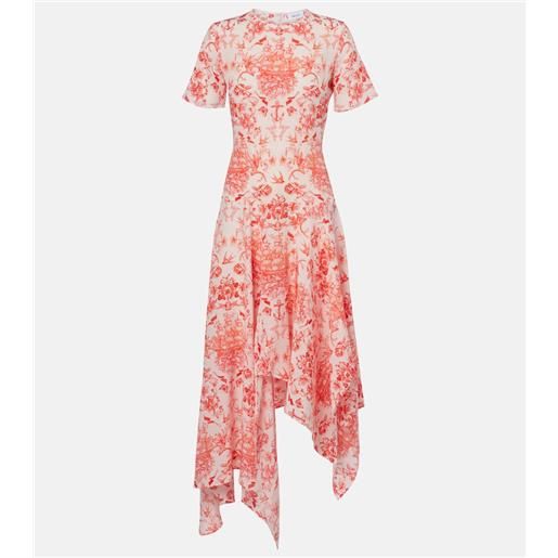 McQueen abito midi in crãªpe di seta con stampa