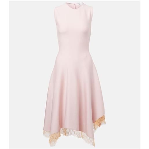 McQueen abito midi asimmetrico con pizzo
