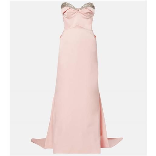 McQueen abito lungo in raso duchesse con cristalli