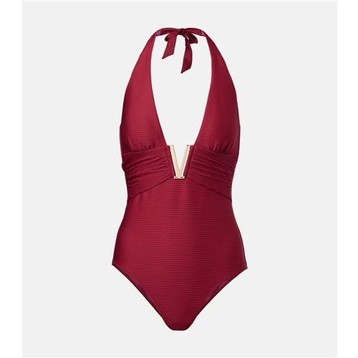 Heidi Klein costume intero cassis con ruches e scollo allâamericana