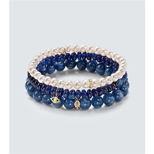 Sydney Evan bracciale in oro 14kt con perle, cianite, diamanti e zaffiri