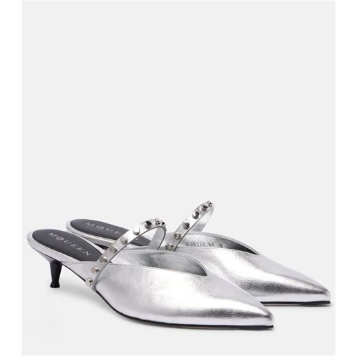 McQueen mules in pelle metallizzata con decorazioni