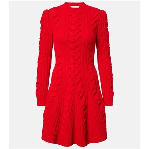 McQueen abito corto in lana e cashmere a trecce