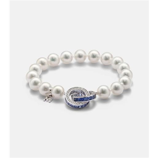 Mikimoto bracciale in oro bianco 18kt con zaffiri e perle