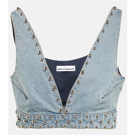 Rabanne top di jeans con borchie