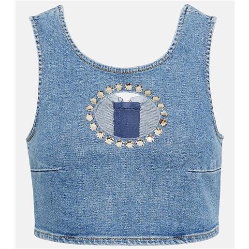 7 For All Mankind top cropped di jeans con cristalli