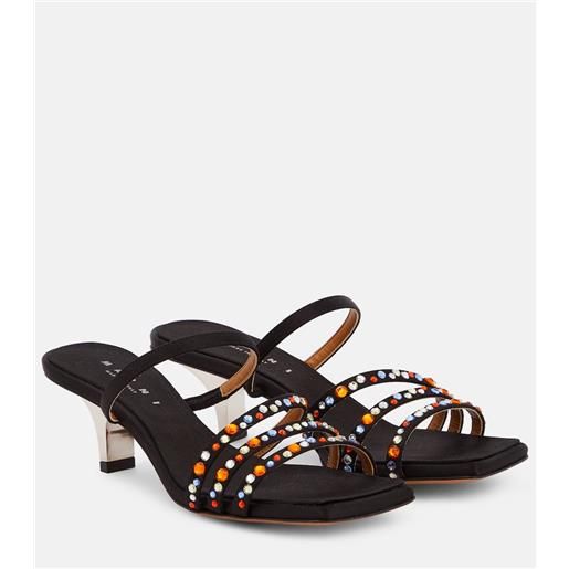 Marni mules melrose in raso con cristalli