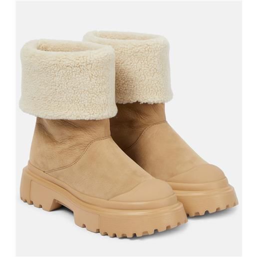 Hogan stivaletti h619 in suede con shearling sintetico