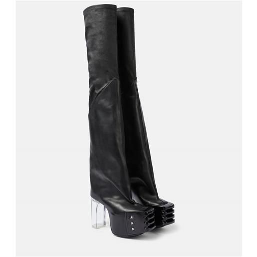 Rick Owens stivali cuissardes in pelle con plateau