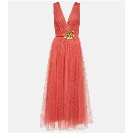 Monique Lhuillier abito lungo in tulle con decorazioni