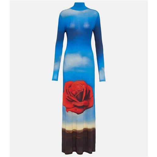 Rabanne abito lungo in jersey con stampa