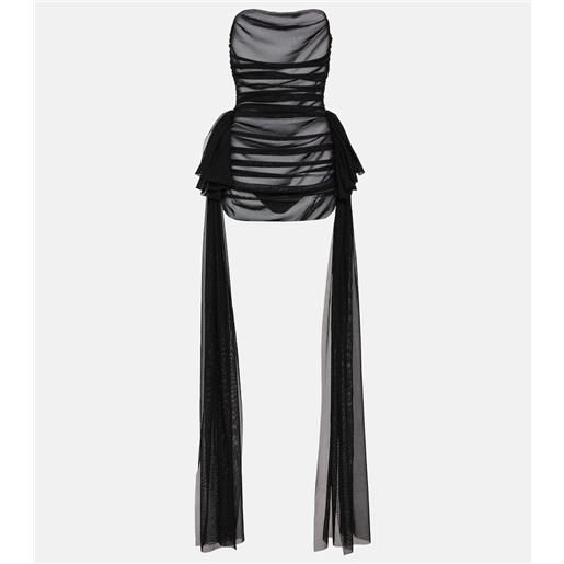 Norma Kamali miniabito in mesh trasparente con volant