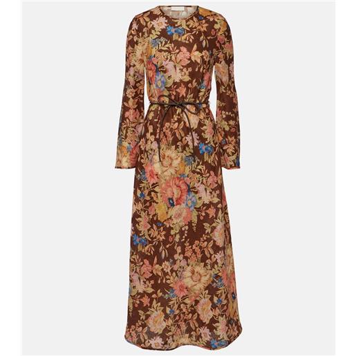 Zimmermann abito lungo august in lino con stampa