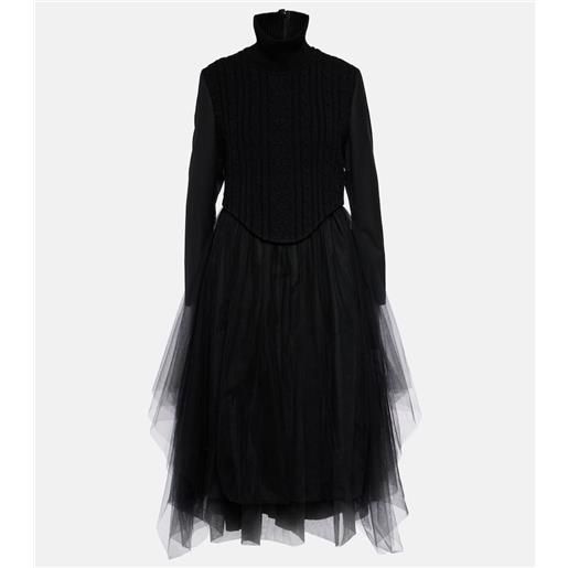 Noir Kei Ninomiya abito midi in misto lana e tulle
