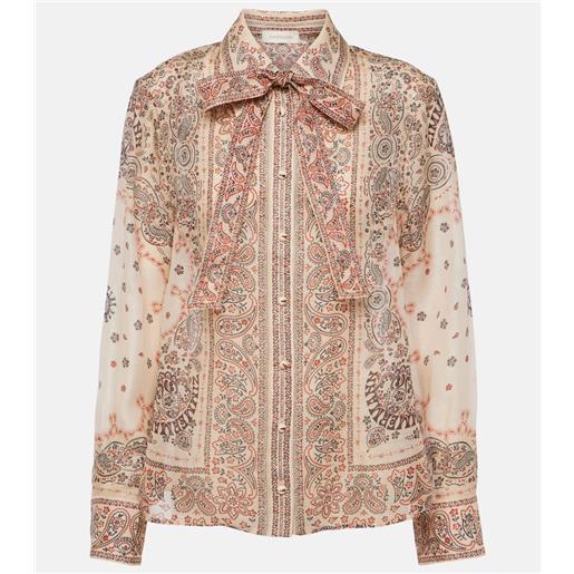 Zimmermann blusa matchmaker in lino e seta