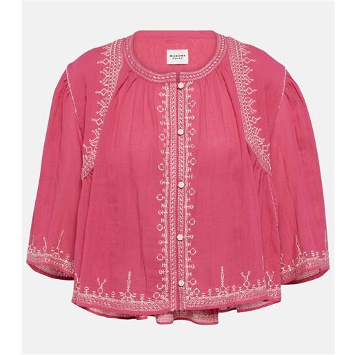 Marant Etoile top cropped perkins in cotone con ricamo