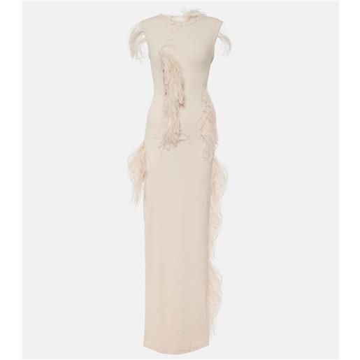Acne Studios abito lungo essica in misto cotone con piume