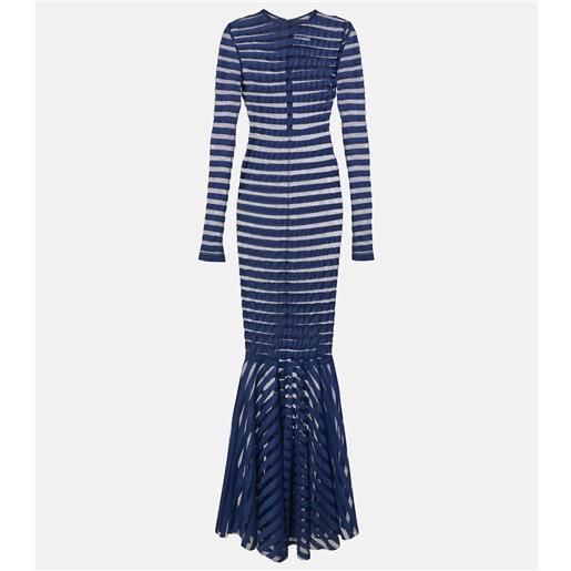 Norma Kamali abito lungo in mesh a righe