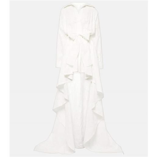 Norma Kamali abito lungo asimmetrico in cotone con ricamo