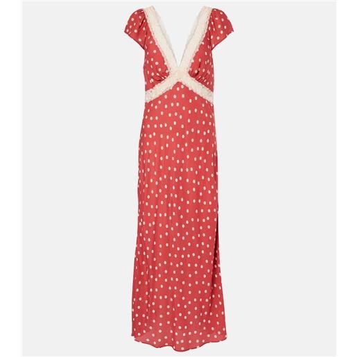 Rixo abito midi iggy in raso a pois con pizzo