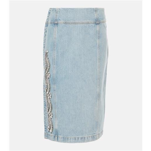 Xu Zhi gonna midi di jeans con cristalli