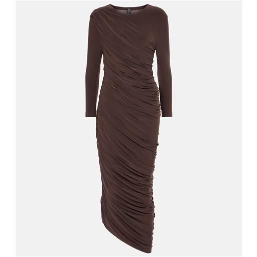 Norma Kamali abito midi in jersey con ruches