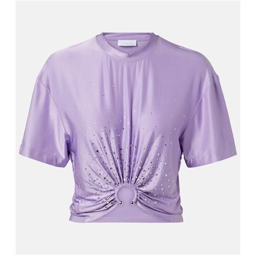 Rabanne t-shirt cropped con cristalli