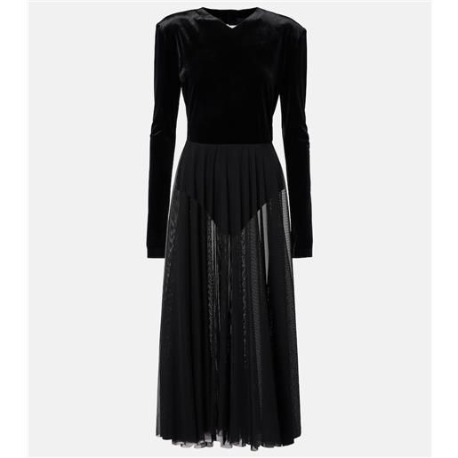 Norma Kamali abito midi velvet in velluto e mesh