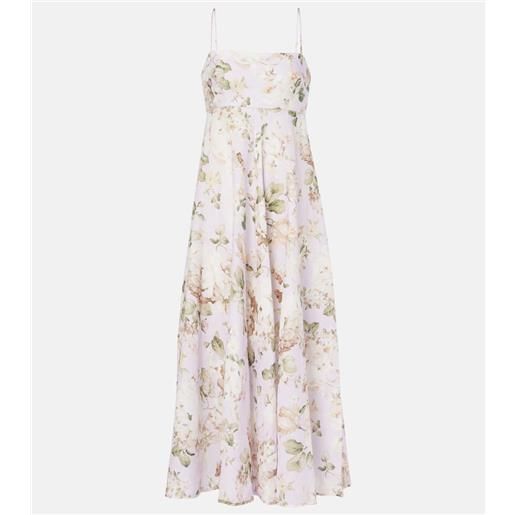 Zimmermann abito midi acacia in lino con stampa