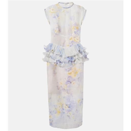 Zimmermann abito midi crush in seta e lino