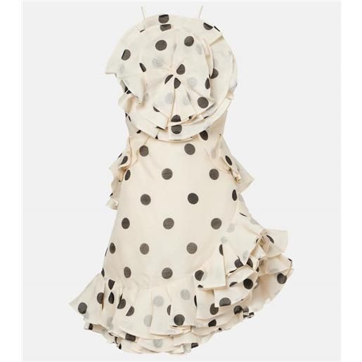 Zimmermann abito corto in lino e seta con stampa a pois